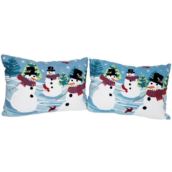 PIER 1 SET OF 2 Christmas Snowman Holiday Decor Throw Pillows Rectangle in VGUC - Picture 2 of 14